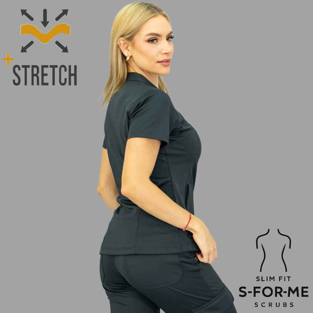 Conjunto Quirúrgico Gris Oxford para Mujer – Estilo 910 | Super Stretch Slim Fit