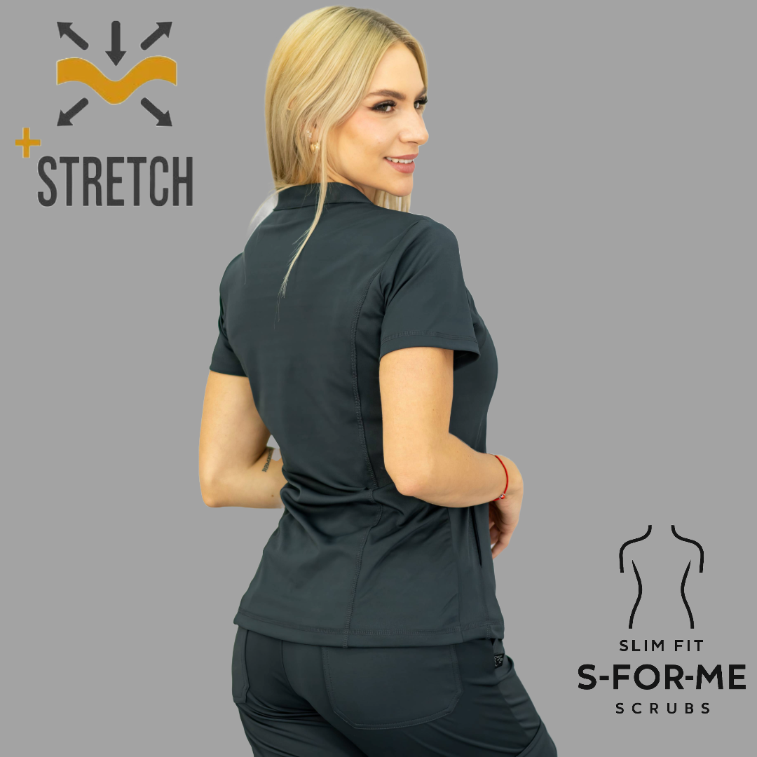 Conjunto Quirúrgico Gris Oxford para Mujer – Estilo 910 | Super Stretch Slim Fit