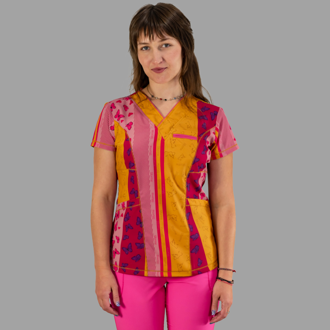 Filipina Quirúrgica Estampada Vistas en Fiusha, Scrubs 501 F.W Mujer (Uniformes Médicos)