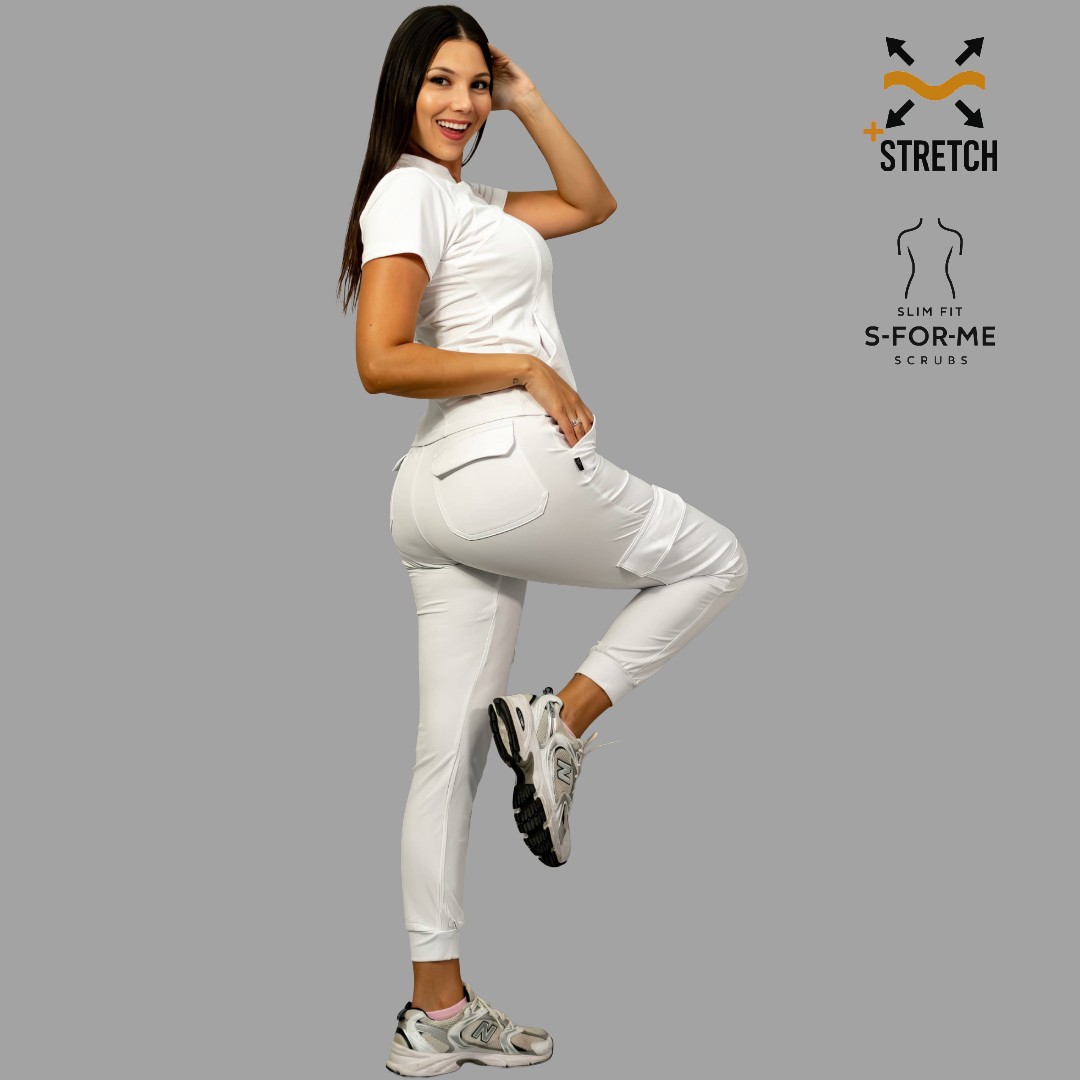 Conjunto Quirúrgico Blanco para Mujer – Estilo 910 | Super Stretch Slim Fit