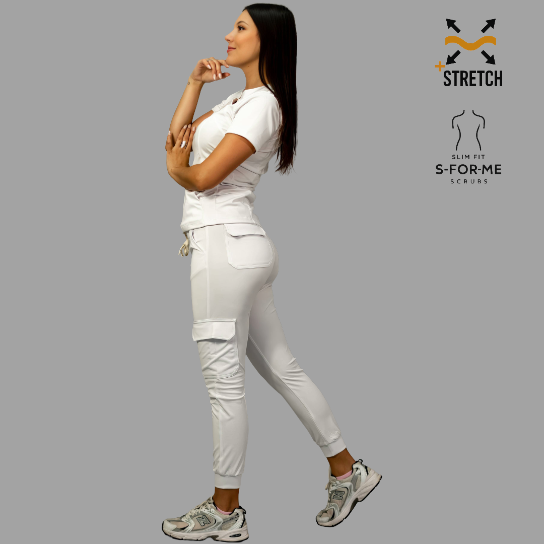 Conjunto Quirúrgico Blanco para Mujer – Estilo 910 | Super Stretch Slim Fit