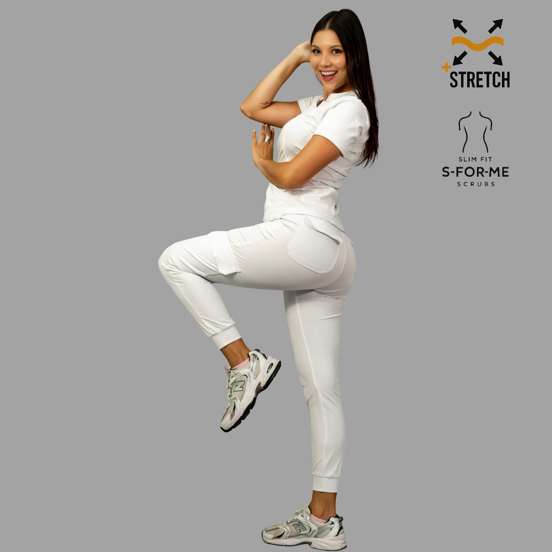 Conjunto Quirúrgico Blanco para Mujer – Estilo 910 | Super Stretch Slim Fit