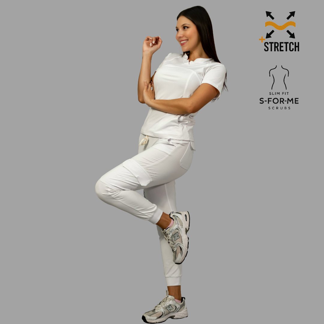 Conjunto Quirúrgico Blanco para Mujer – Estilo 910 | Super Stretch Slim Fit