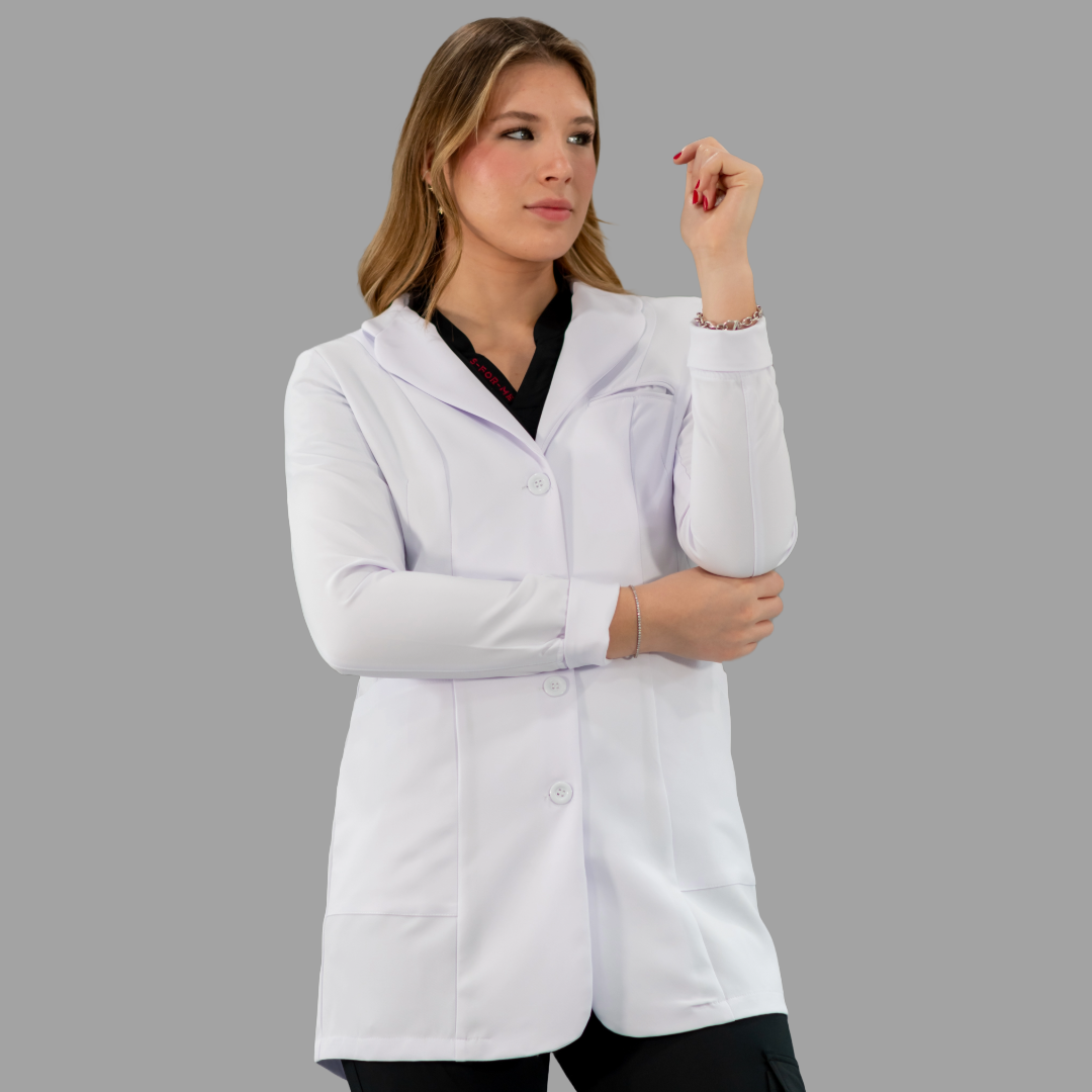 Bata Médica Stretch Extra Blanca Dama, Antifluido Alviero