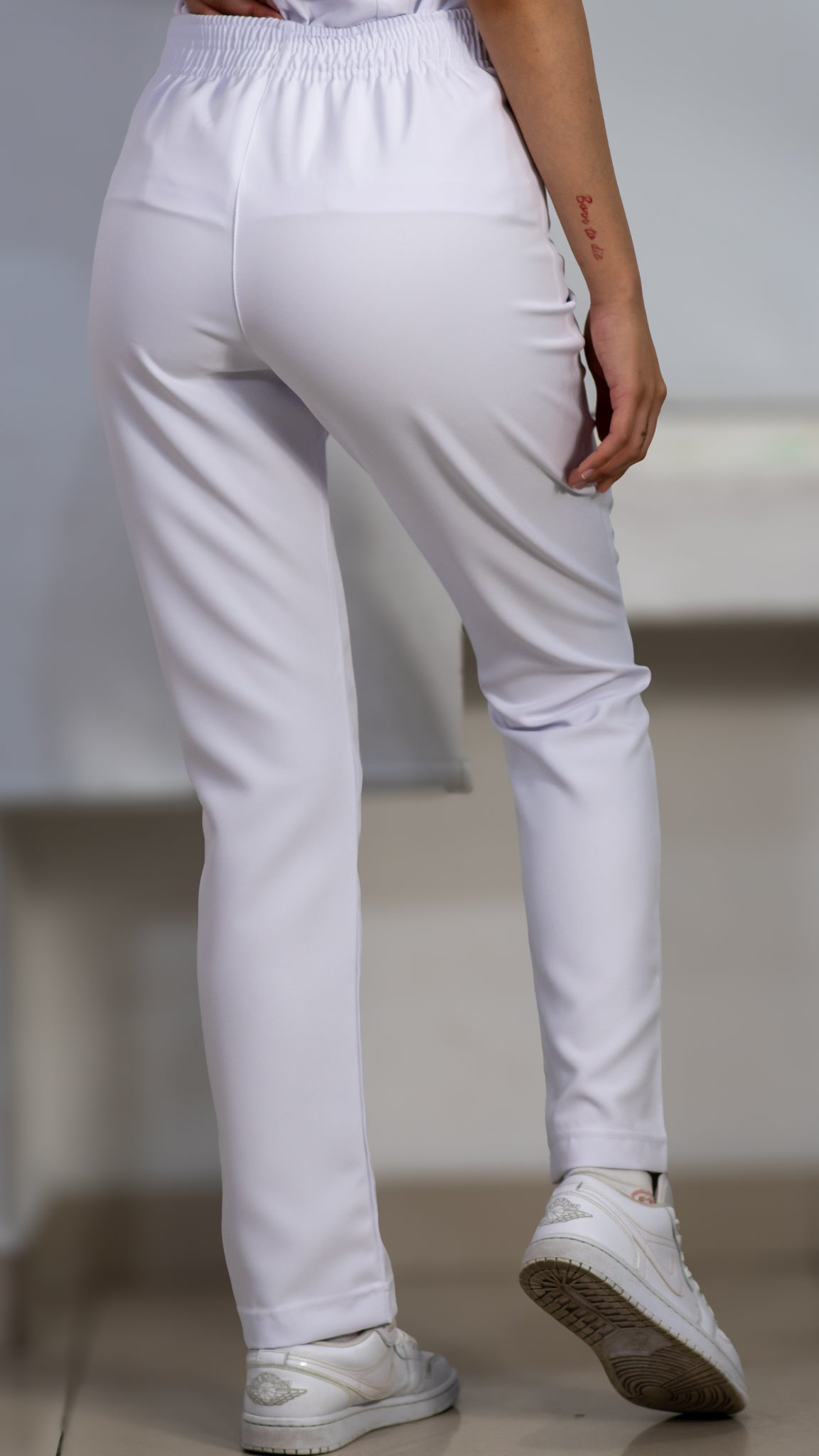 Pantalón Stretch Blanco Puro Pretina/Elástico Mujer Antifluido