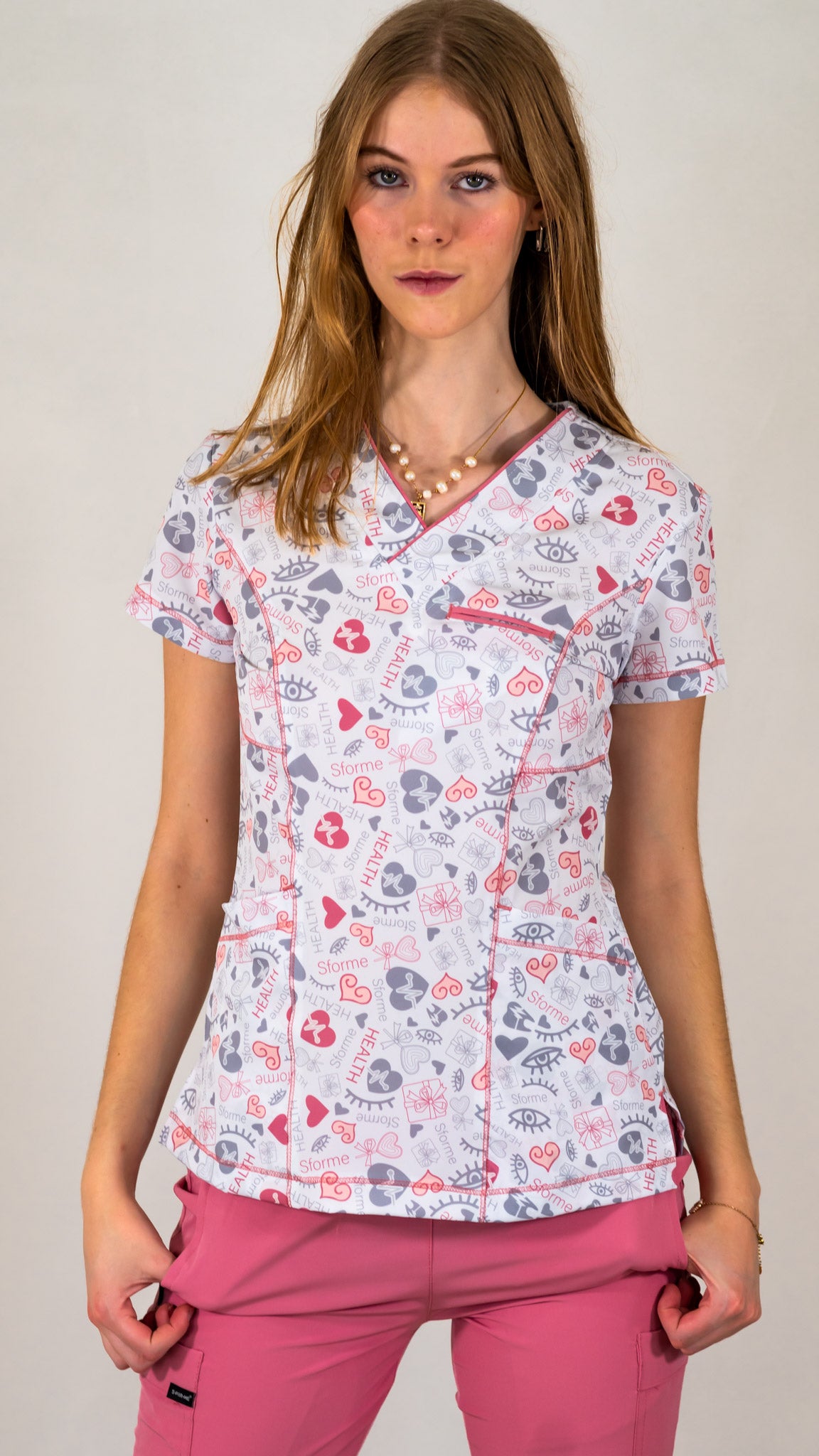 Filipina Quirurgica Estampada Scrubs Sforme Health Rosa Mujer FW Uni