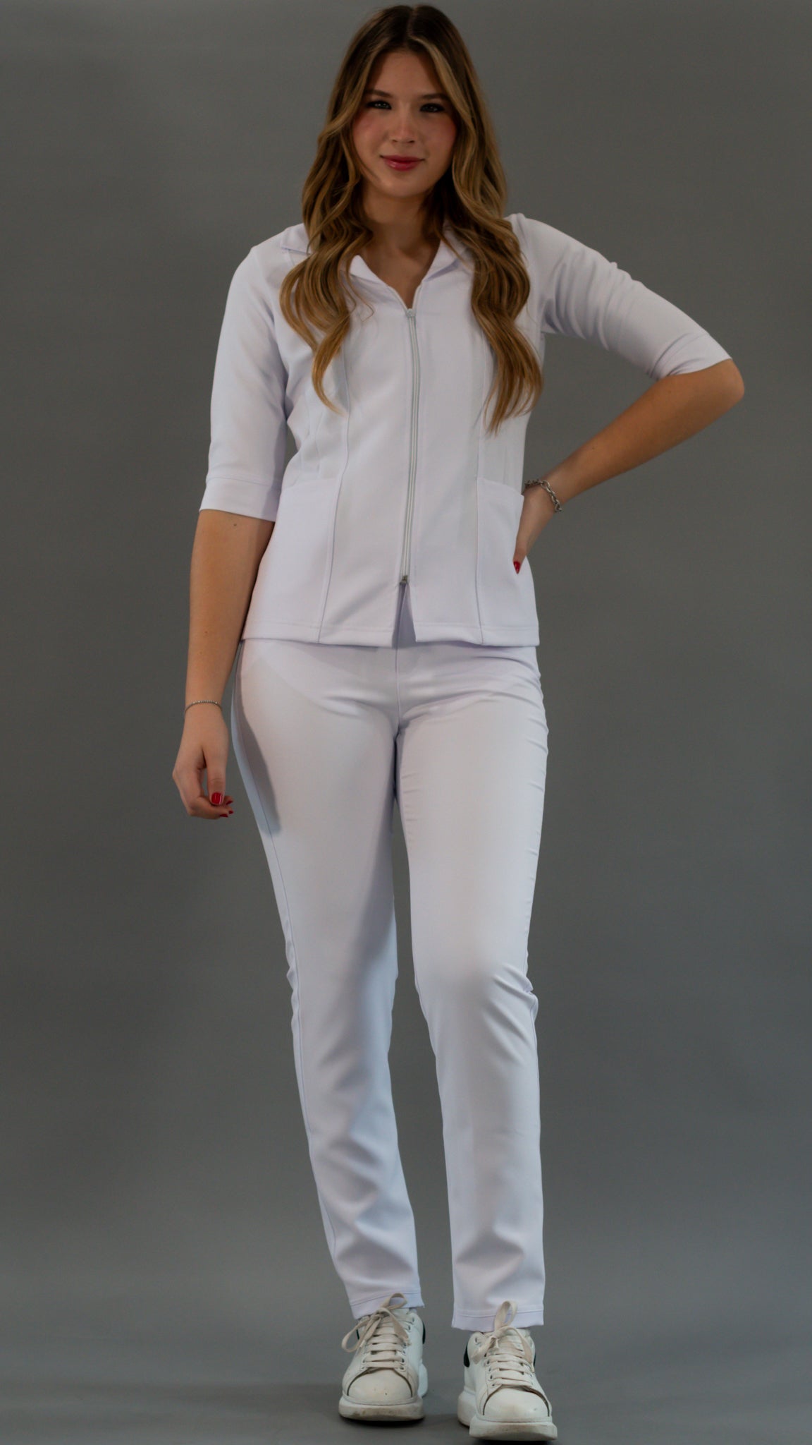 Pantalón Stretch Blanco Puro Pretina/Elástico Mujer Antifluido