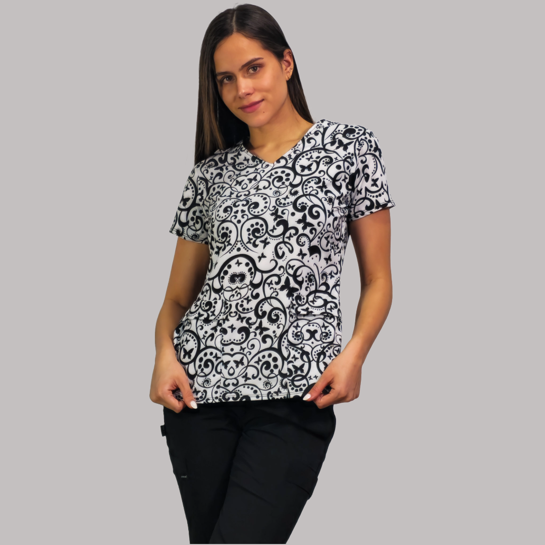 Filipina Quirurgica Para Scrubs, 600 Dama Estampado Black Butterfly