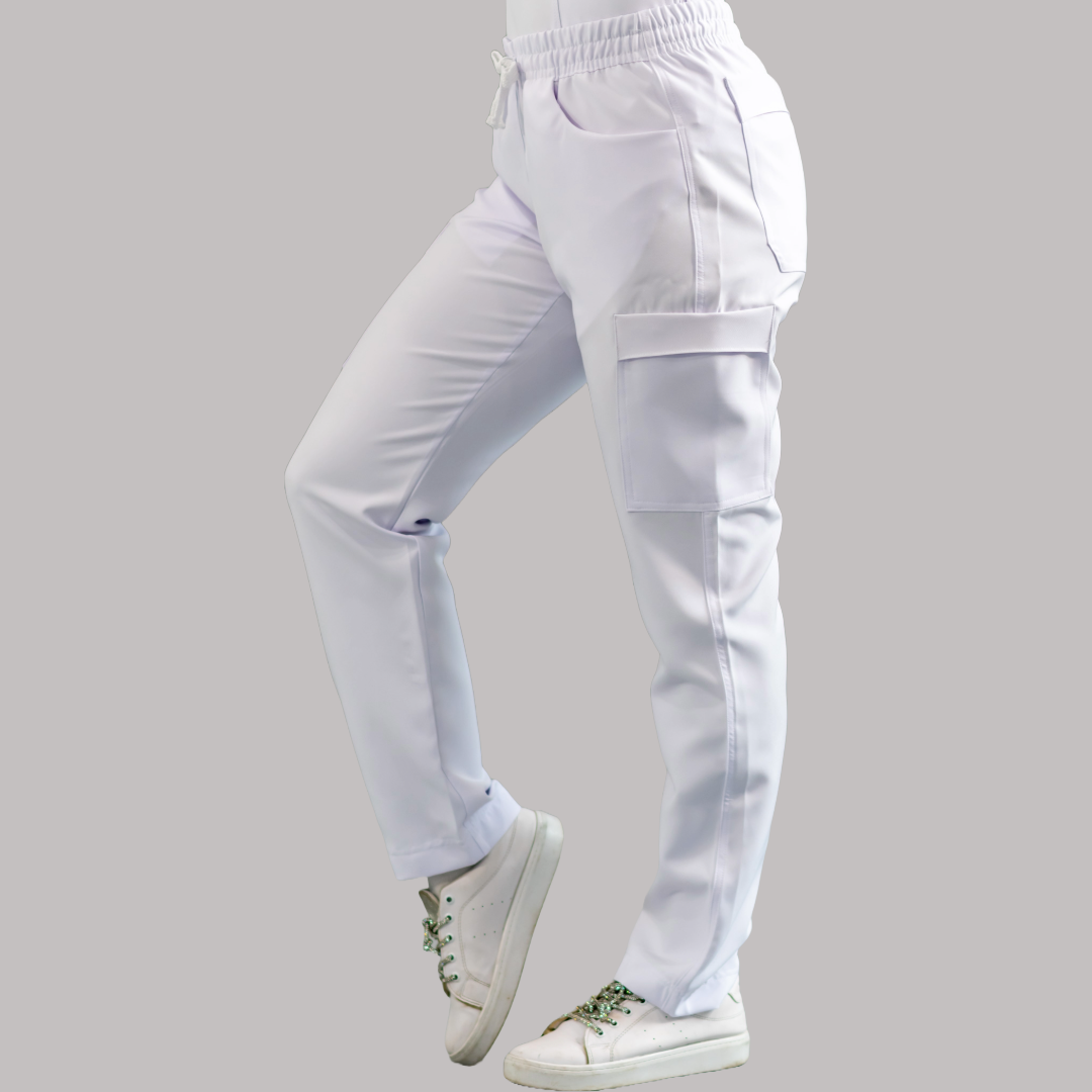 Pantalon Mujer Resorte cintura 6 Bolsas Blanco Antifluido