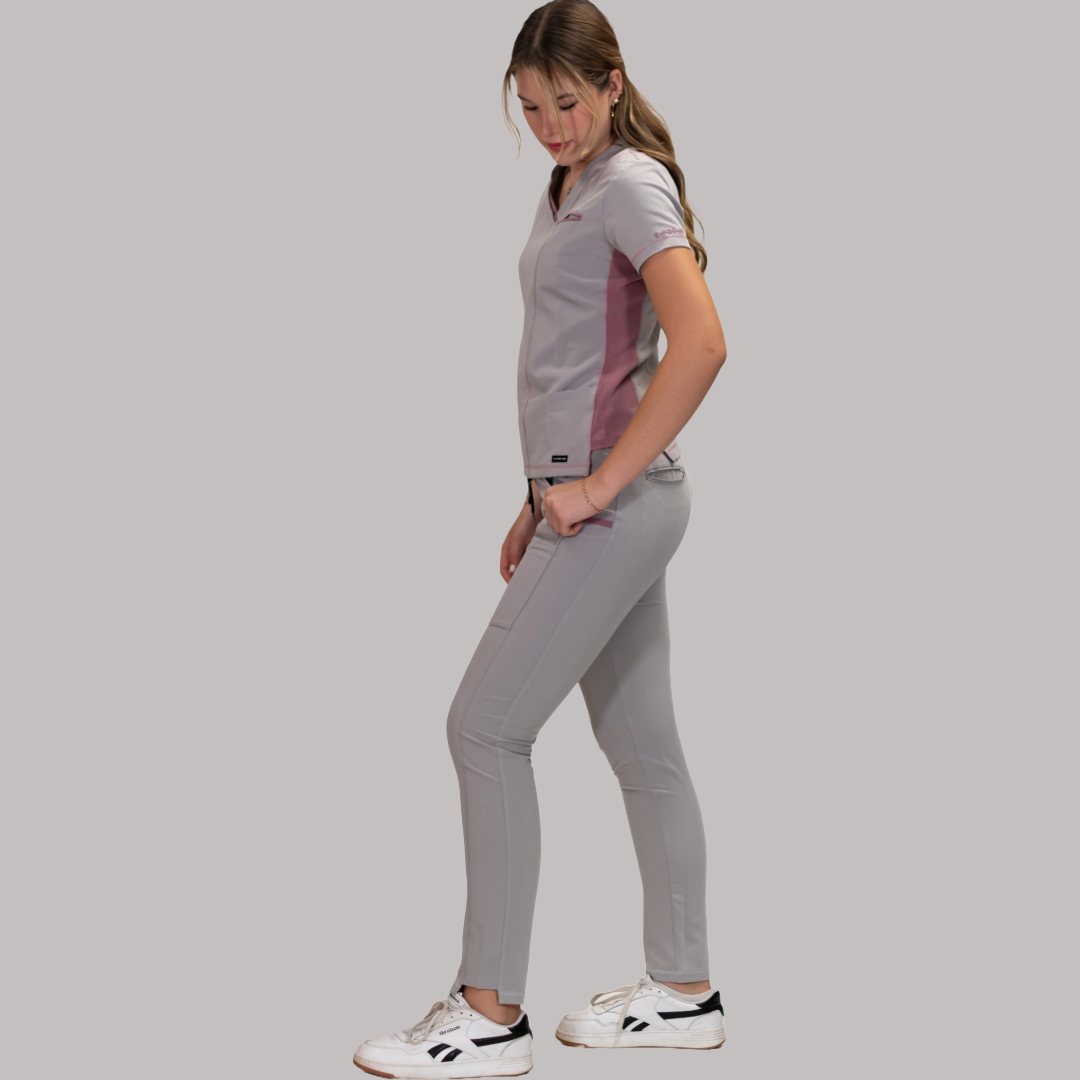 Filipina Quirúrgica Gris Perla/Rosa Mujer, Scrubs Antifluido Est. 300