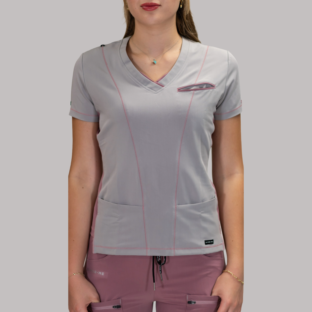 Filipina Quirúrgica Gris Perla/Rosa Mujer, Scrubs Antifluido Est. 300