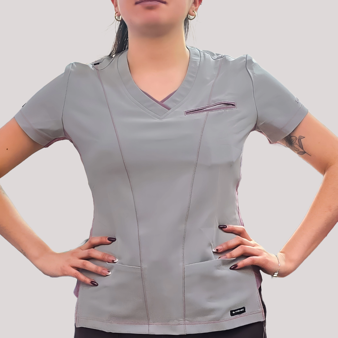Filipina Quirúrgica Est. 301 Gris/Costado Stretch Mujer, Scrubs Antifluido