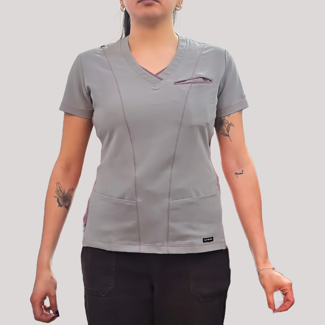 Filipina Quirúrgica Est. 301 Gris/Costado Stretch Mujer, Scrubs Antifluido