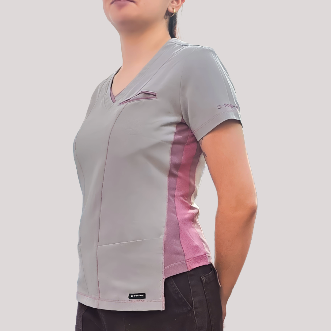 Filipina Quirúrgica Est. 301 Gris/Costado Stretch Mujer, Scrubs Antifluido
