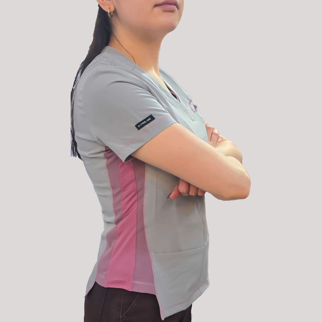 Filipina Quirúrgica Est. 301 Gris/Costado Stretch Mujer, Scrubs Antifluido
