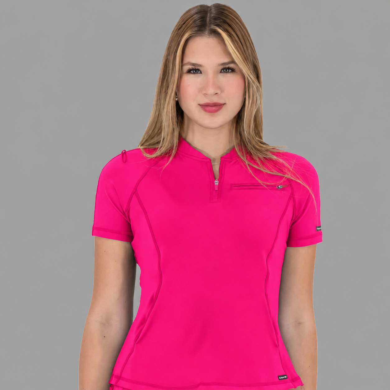 Filipina quirúrgica mujer 920 rosa fucsia — detalle bolsillo pecho welt con zipper