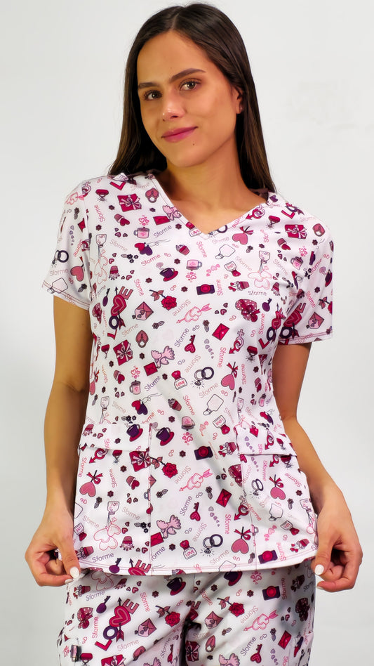 Filipina Quirurgica Estampado Love, Scrubs 600 (Uniformes Medicos)