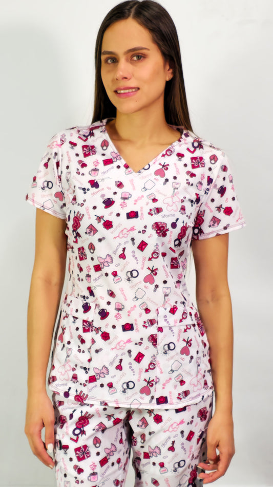 Filipina Quirurgica Estampado Love, Scrubs 600 (Uniformes Medicos)