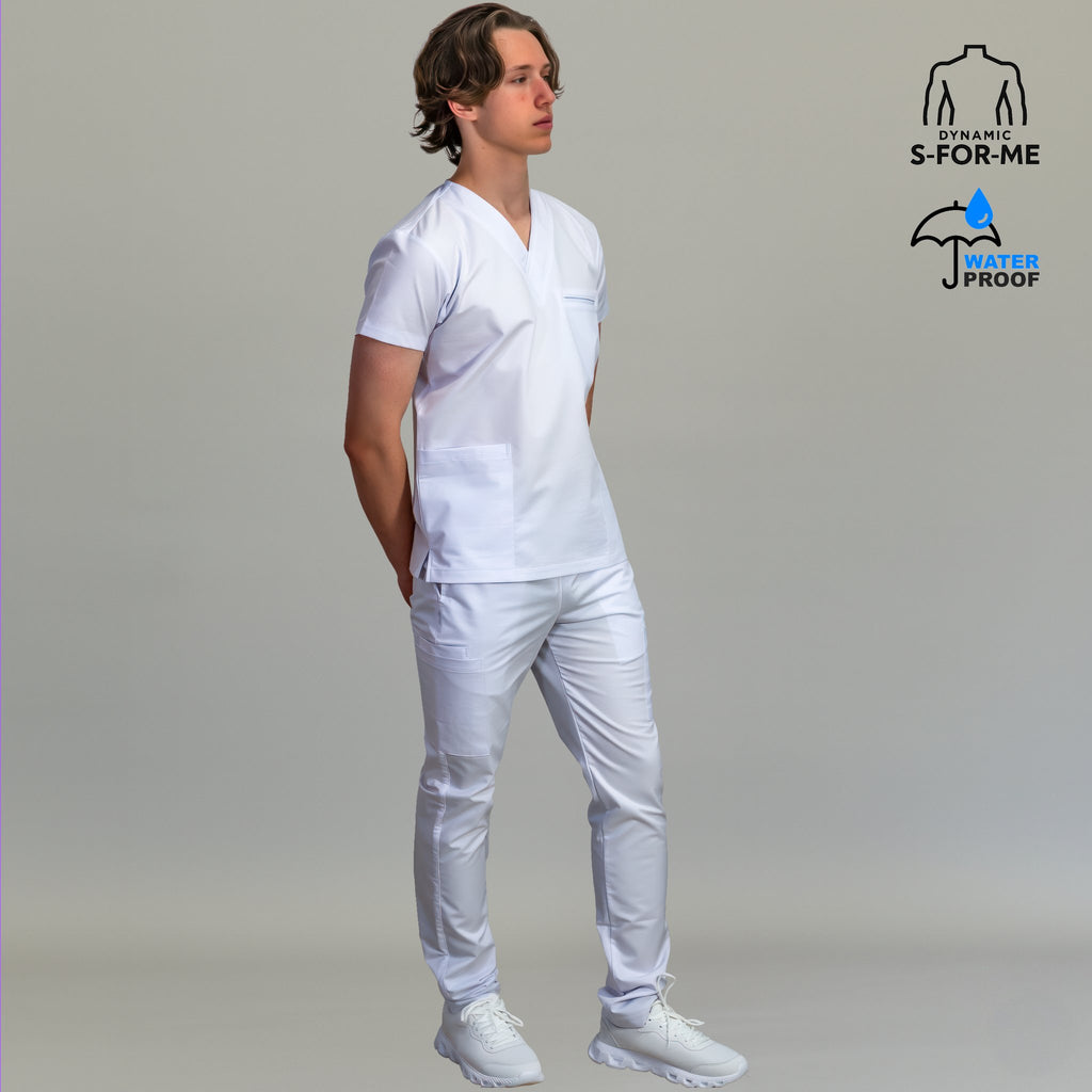 Filipina 501 Hombre Antifluido Alviero Stretch Blanca Cuello V