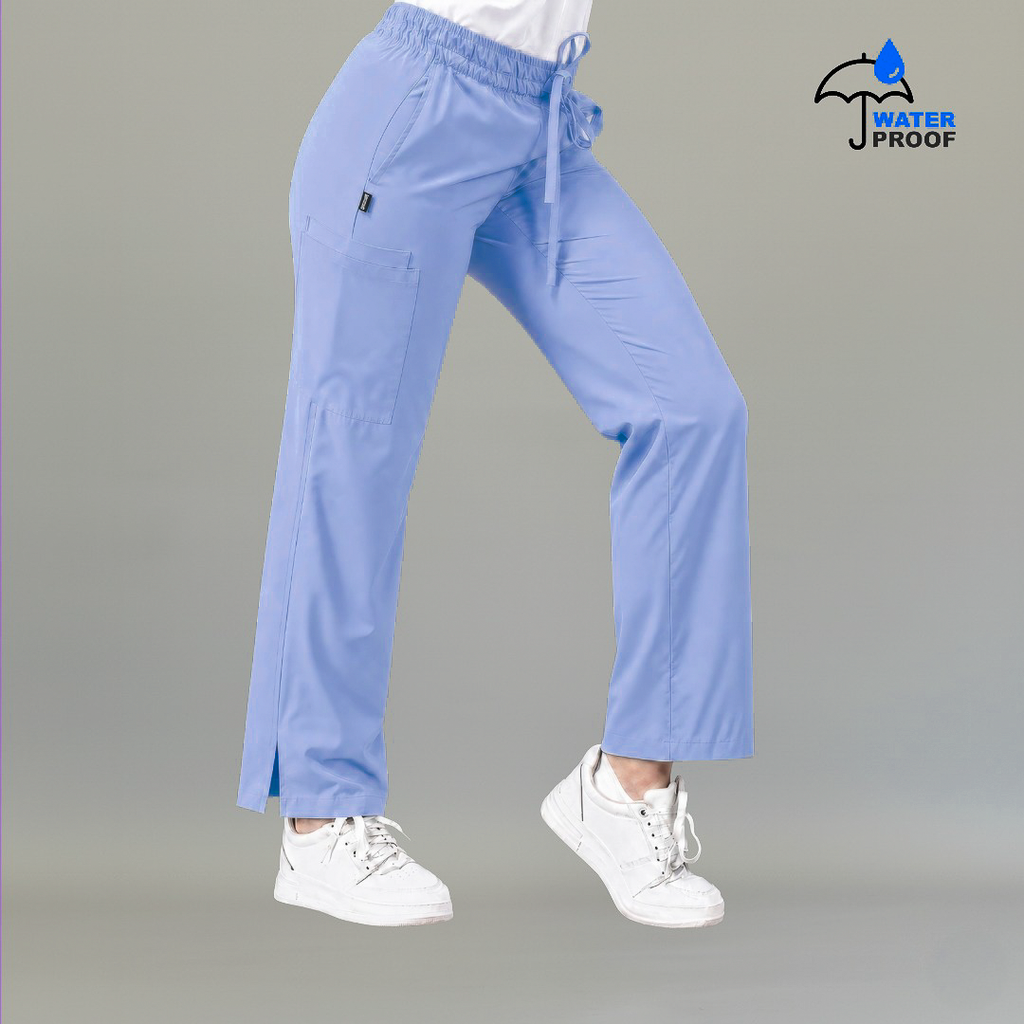 Vista lateral de pantalón quirúrgico 502 mujer azul plumbago.
