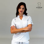 S-FOR-ME women’s white butter-soft scrub top lifestyle pose