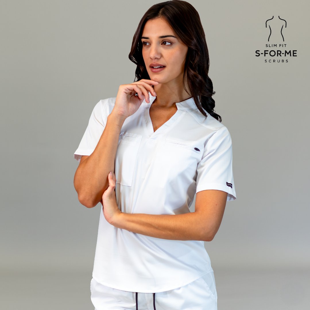 Women’s 511 white medical scrub top with breathable fabric
