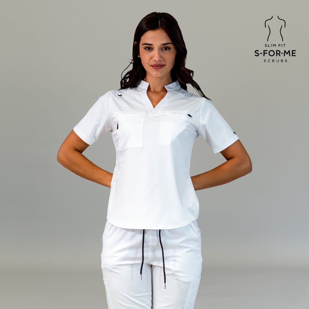 S-FOR-ME Style 511 white scrub top front fit on model