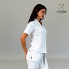 Women’s white scrub top 511 side view showing modern fit