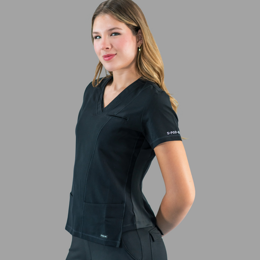 Filipina Quirúrgica  Est. 301 Negra/Costado Stretch Negro Mujer, Scrubs Antifluido
