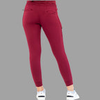 Back view of burgundy women's joggers 920, standing straight.