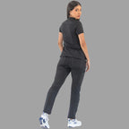 Women's black Style 930 scrub top, full body back view