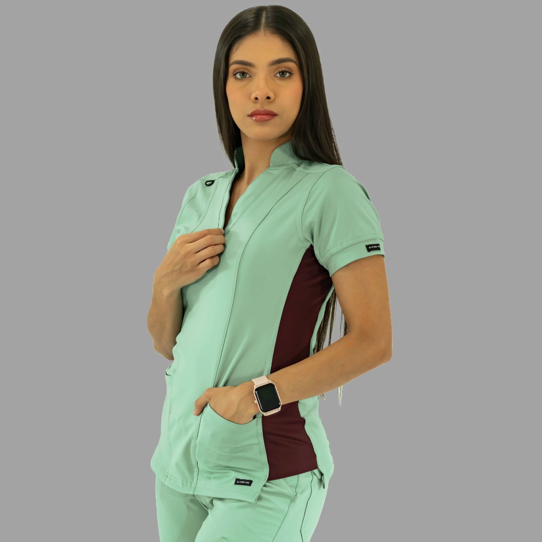 Filipina Médica para Mujer Modelo 930 Verde Menta y Vino Superstretch
