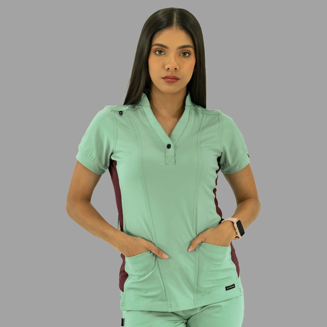 Filipina Médica para Mujer Modelo 930 Verde Menta y Vino Superstretch