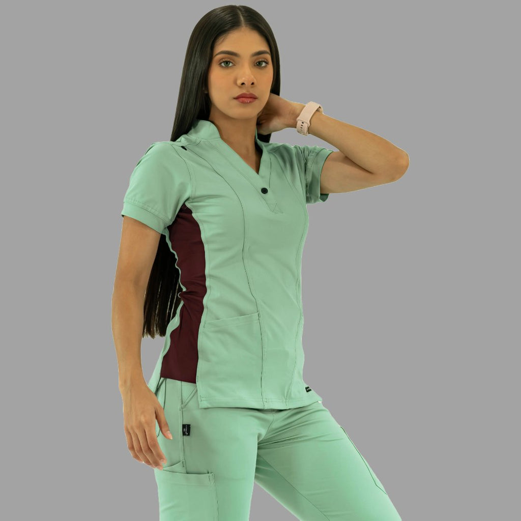 Filipina Médica para Mujer Modelo 930 Verde Menta y Vino Superstretch