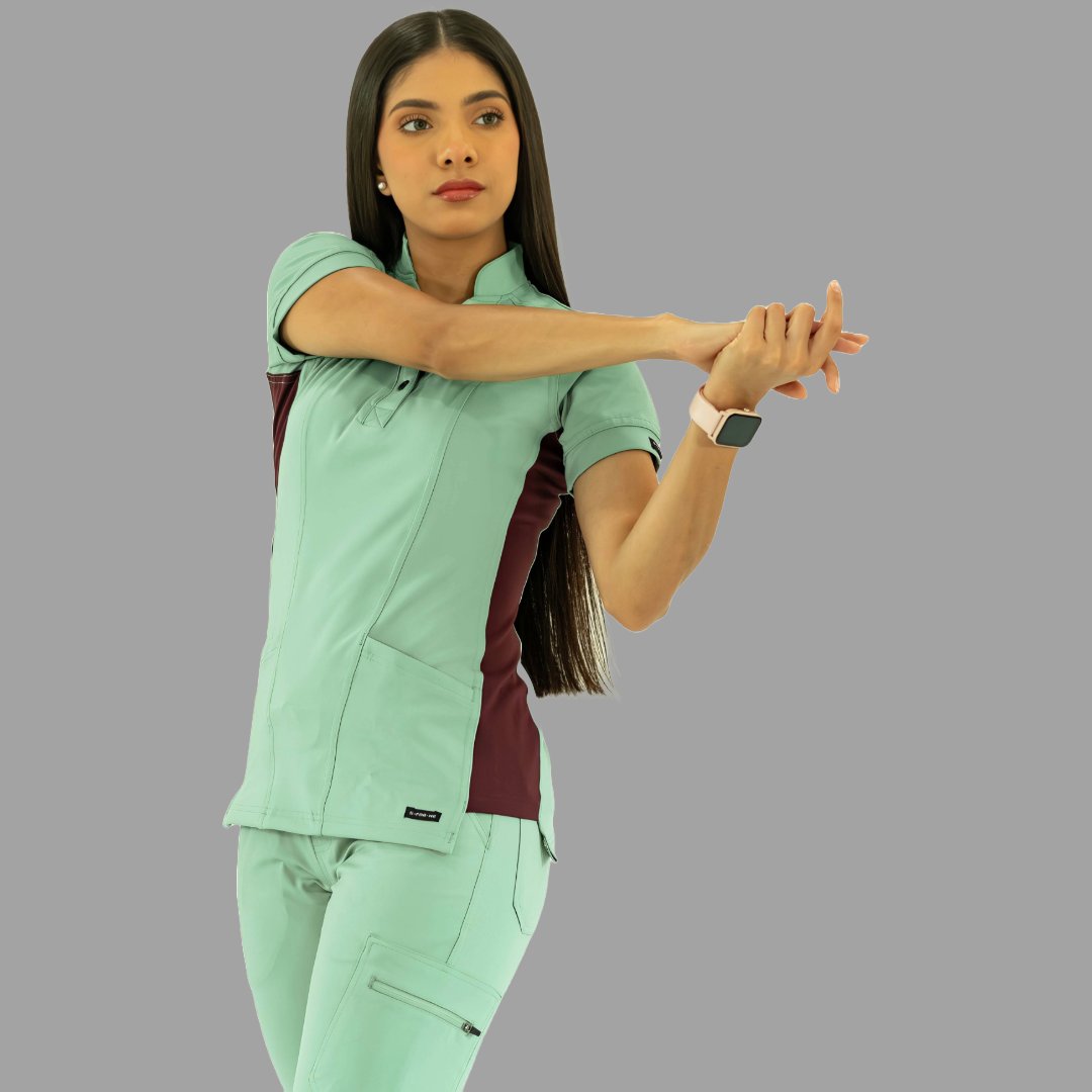 Filipina Médica para Mujer Modelo 930 Verde Menta y Vino Superstretch