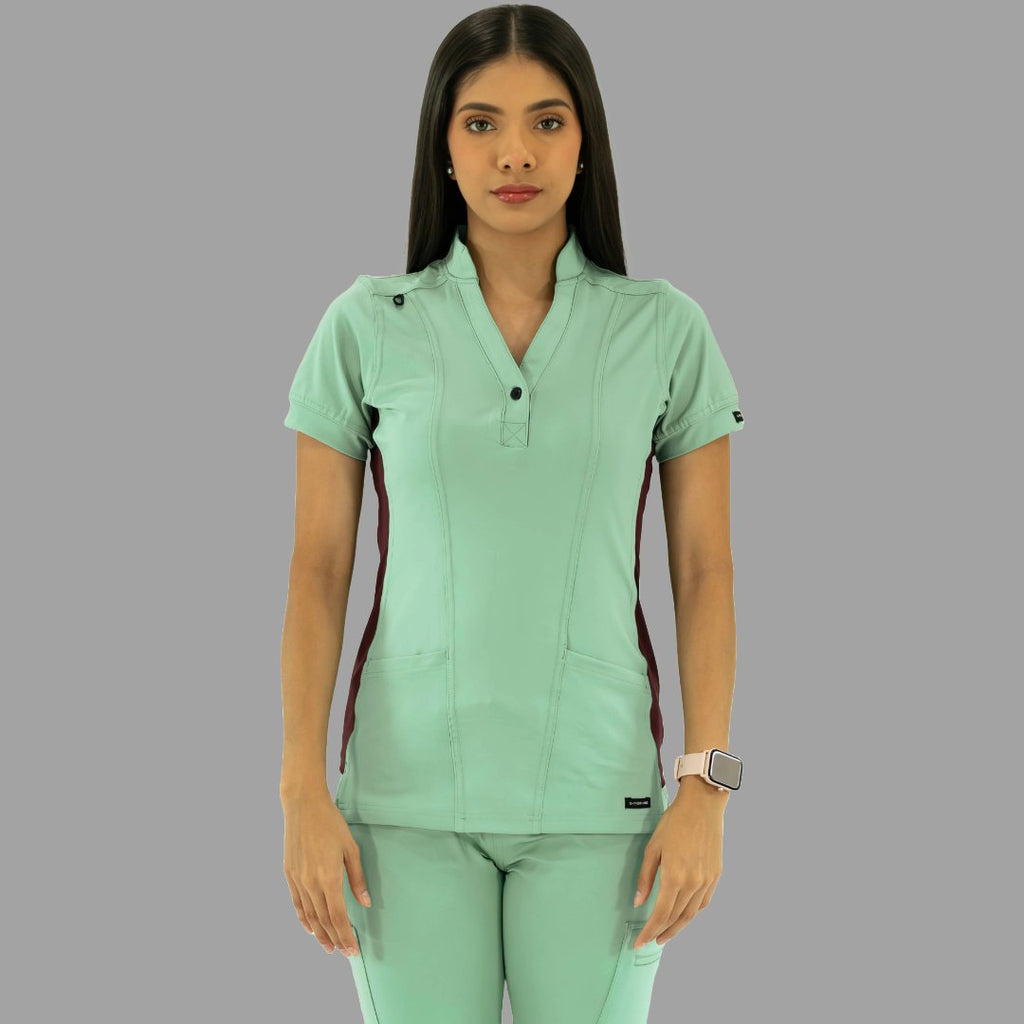 Filipina Médica para Mujer Modelo 930 Verde Menta y Vino Superstretch