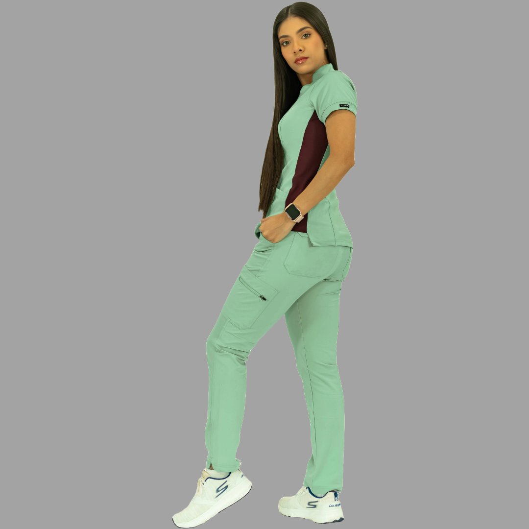 Filipina Médica para Mujer Modelo 930 Verde Menta y Vino Superstretch