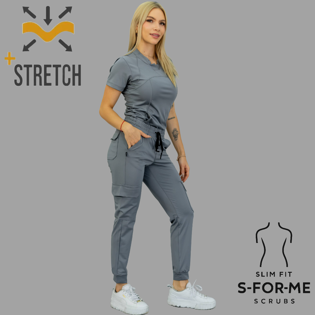 Conjunto Quirúrgico Gris Medio para Mujer – Estilo 910 | Super Stretch Slim Fit