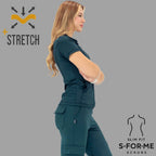 Detalle tela super stretch filipina quirúrgica azul petróleo mujer Estilo 910 Sandel Medica