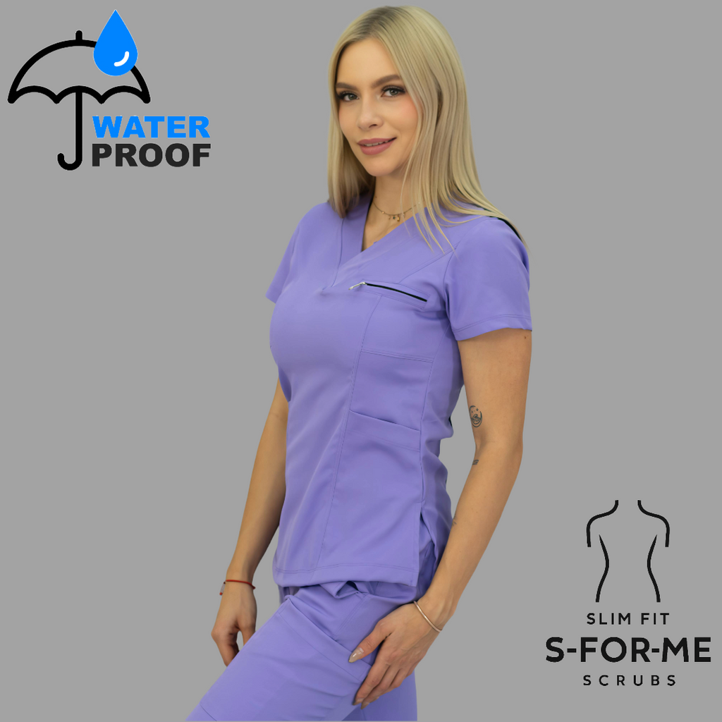 Conjunto Quirúrgico Mujer · Modelo 501 Slim Fit · Lila / Azul Marino