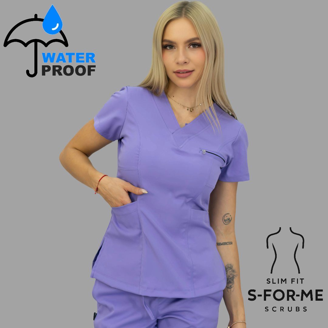 Conjunto Quirúrgico Mujer · Modelo 501 Slim Fit · Lila / Azul Marino