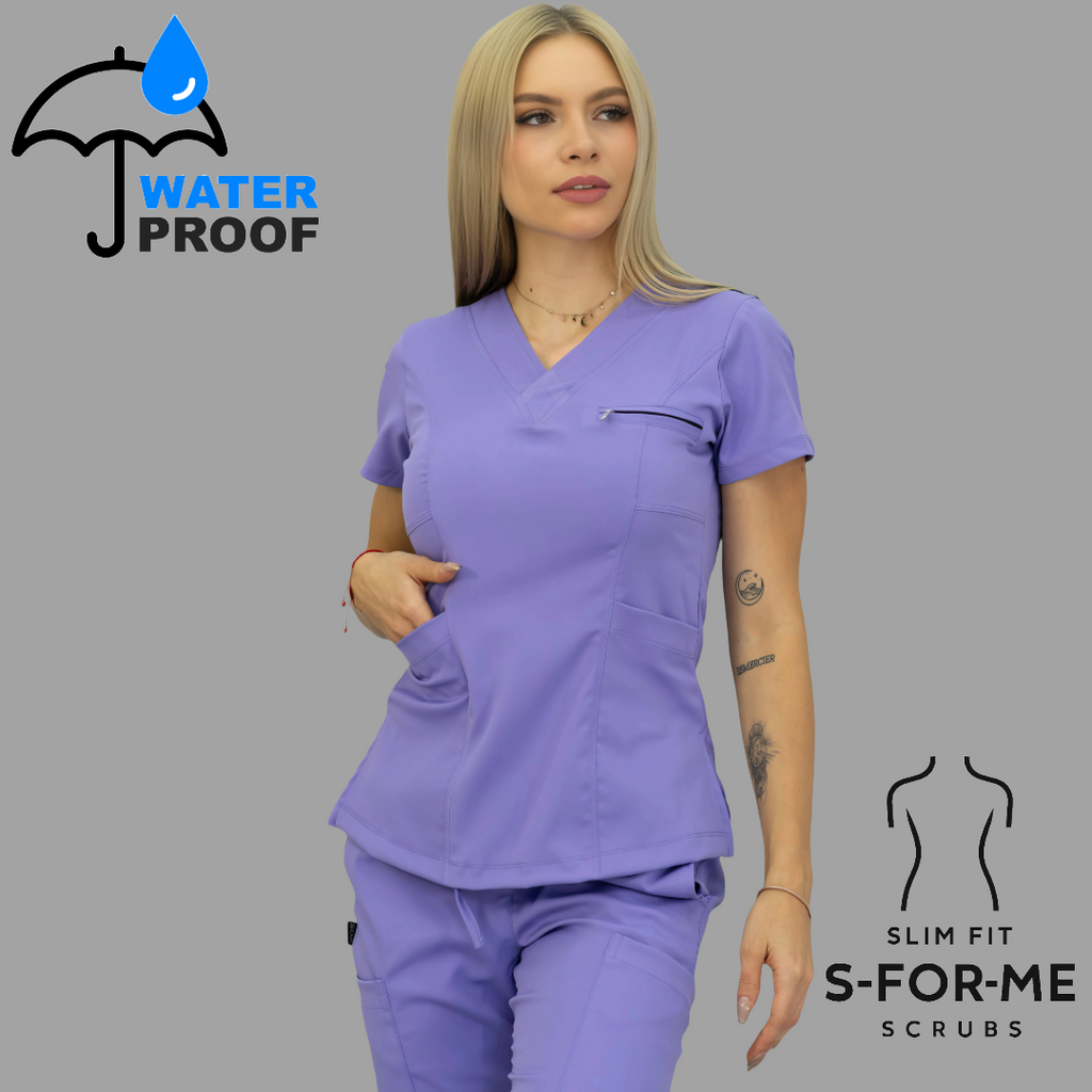 Conjunto Quirúrgico Mujer · Modelo 501 Slim Fit · Lila / Azul Marino
