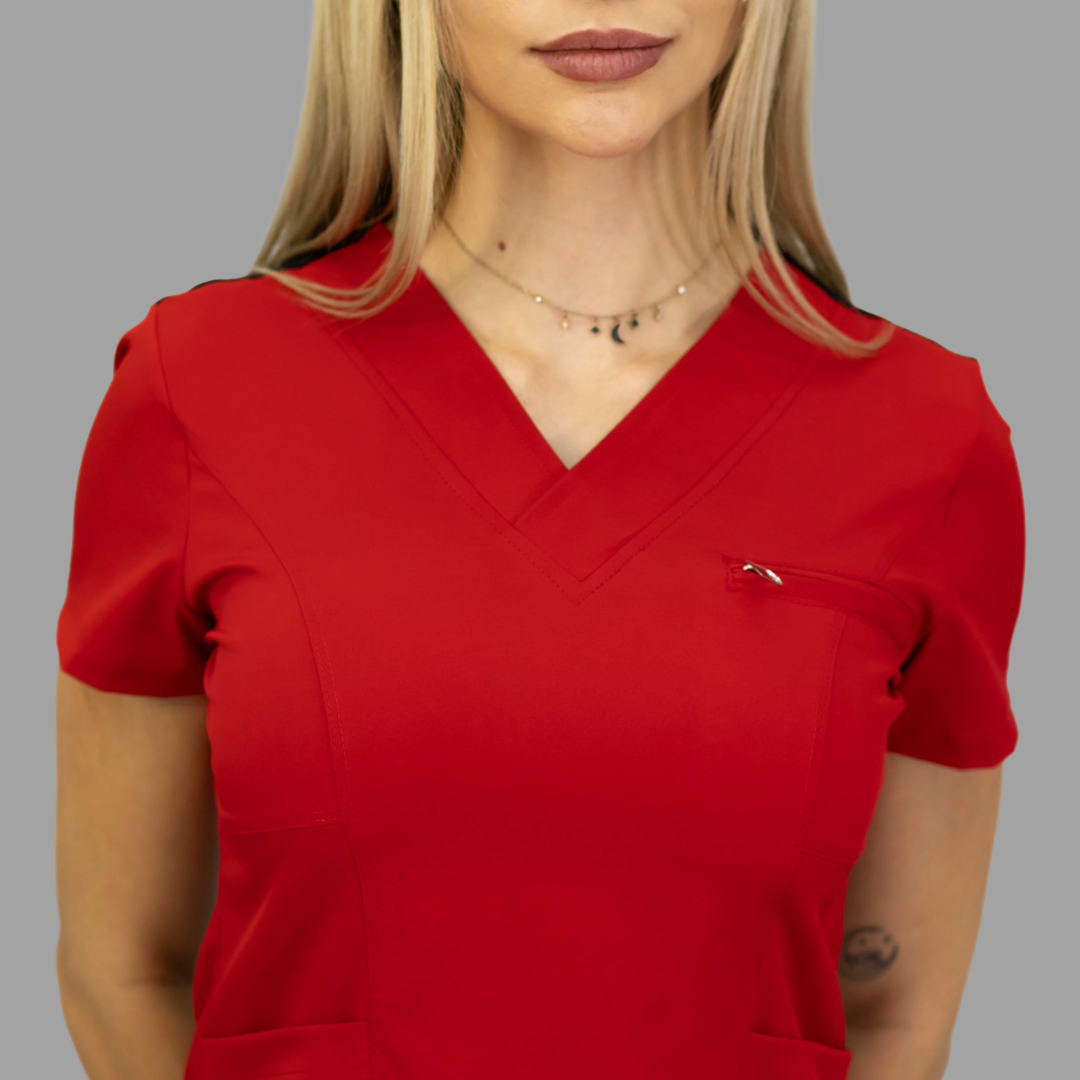 Conjunto Quirúrgico Mujer · Modelo 501 Slim Fit · Rojo / Negro | Stretch