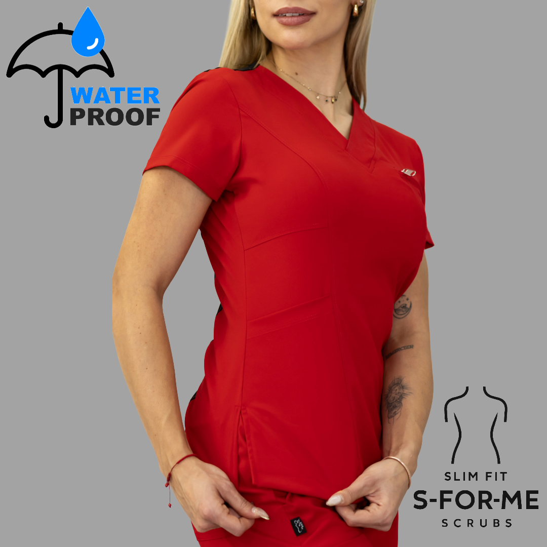 Conjunto Quirúrgico Mujer · Modelo 501 Slim Fit · Rojo / Negro | Stretch
