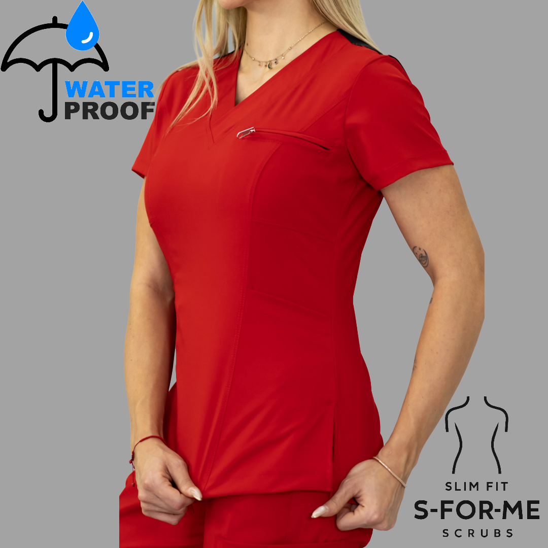 Conjunto Quirúrgico Mujer · Modelo 501 Slim Fit · Rojo / Negro | Stretch