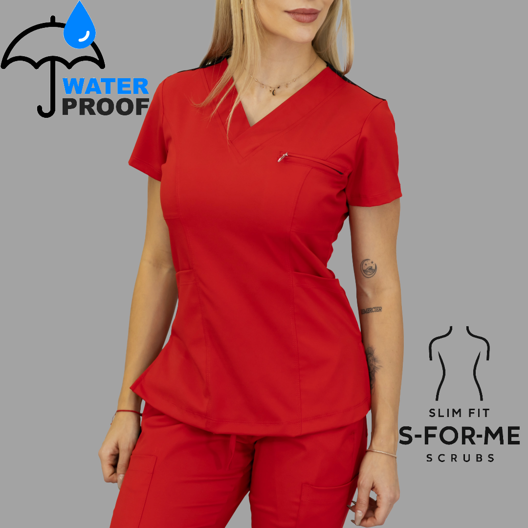Conjunto Quirúrgico Mujer · Modelo 501 Slim Fit · Rojo / Negro | Stretch