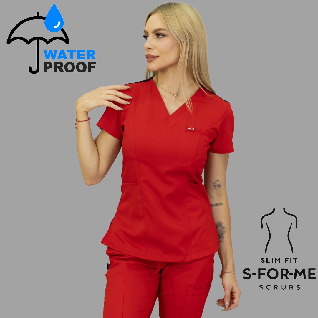 Conjunto Quirúrgico Mujer · Modelo 501 Slim Fit · Rojo / Negro | Stretch