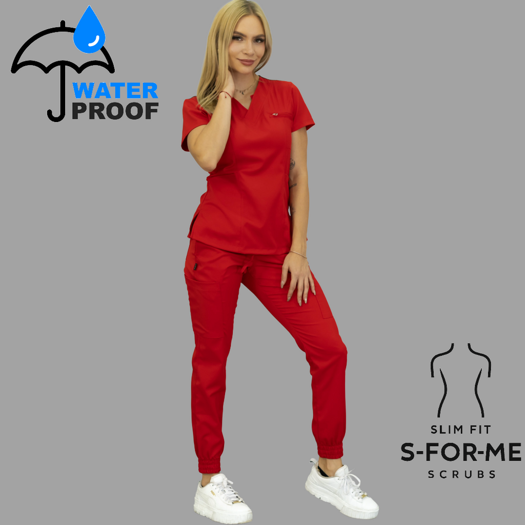 Conjunto Quirúrgico Mujer · Modelo 501 Slim Fit · Rojo / Negro | Stretch
