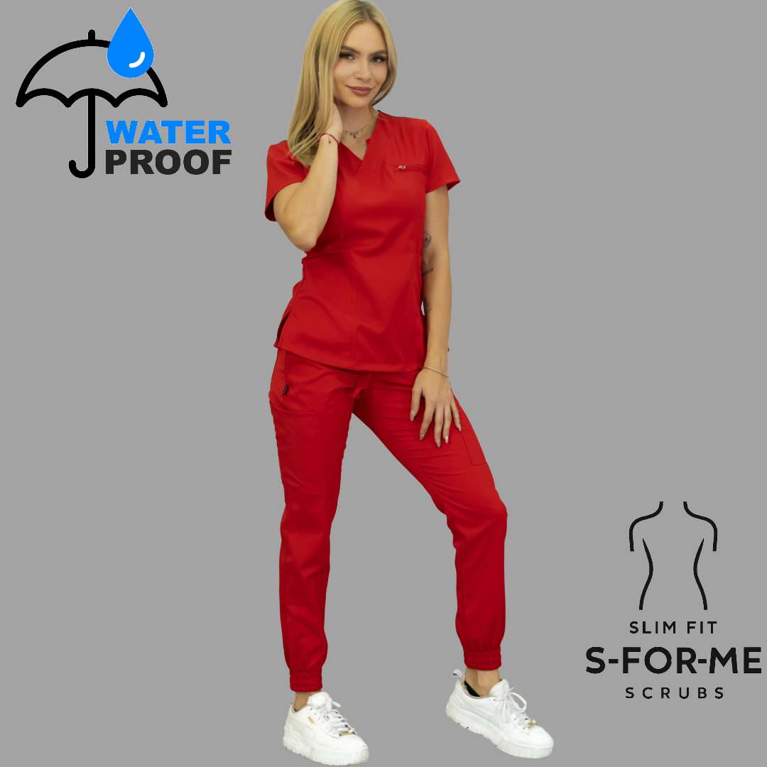 Conjunto Quirúrgico Mujer · Modelo 501 Slim Fit · Rojo / Negro | Stretch