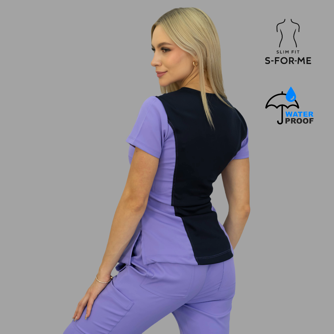 Conjunto Quirúrgico Mujer · Modelo 501 Slim Fit · Lila / Azul Marino